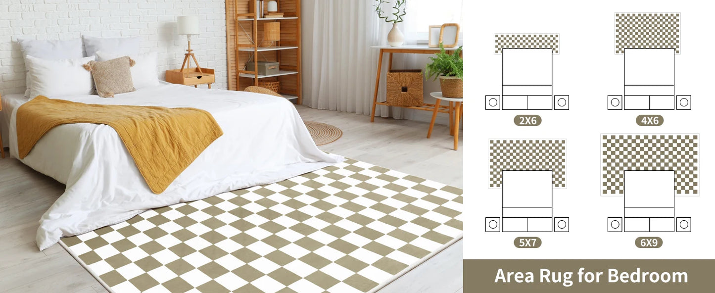 Checkered Area Rug Washable Non Slip Low Pile Stain Resistant