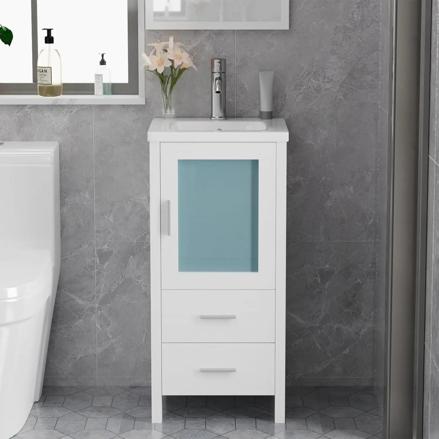 All In One Bathroom Vanity With Ceramic Vessel Sink