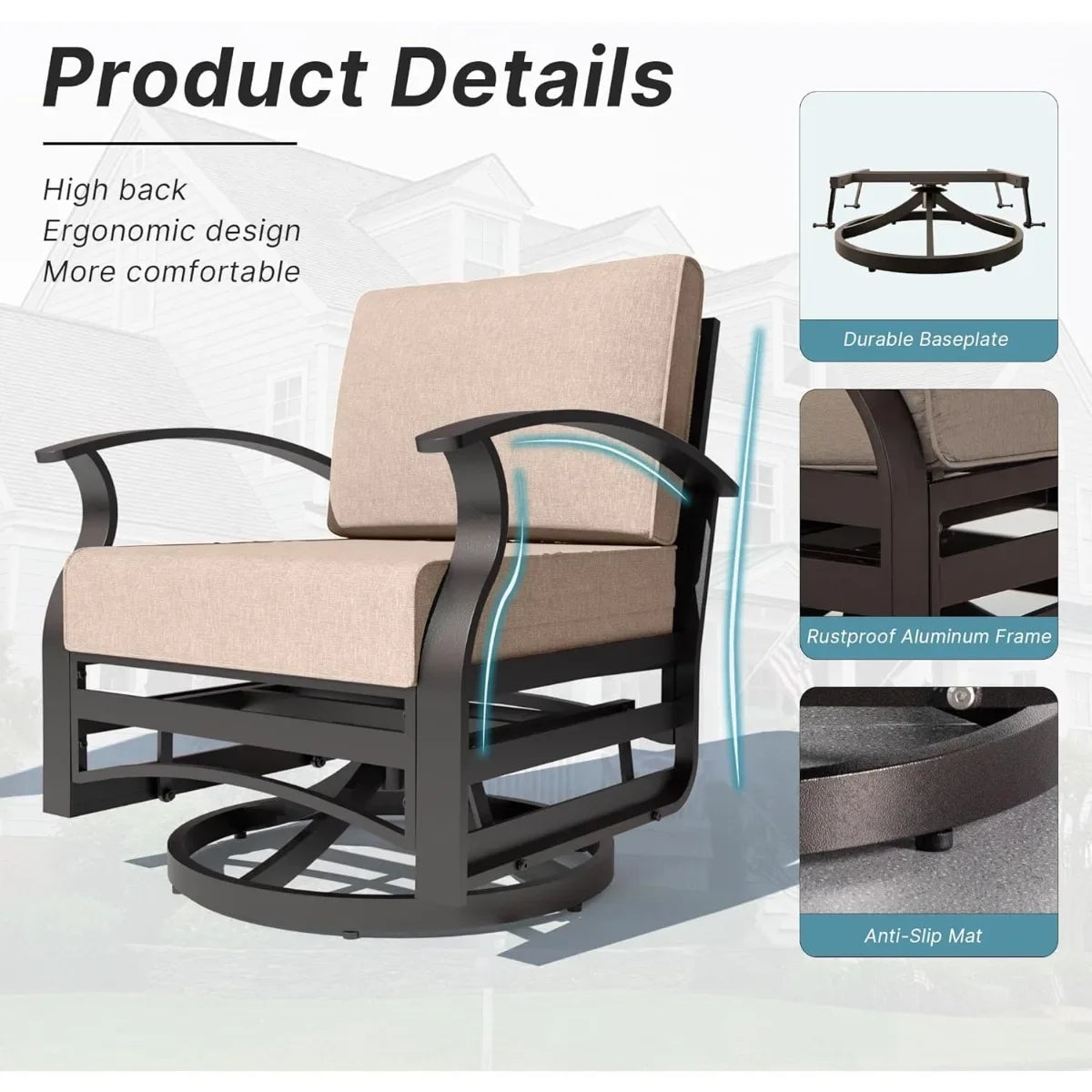 Swivel Rocker Patio Set 3 Piece Aluminum Chairs Glass Table