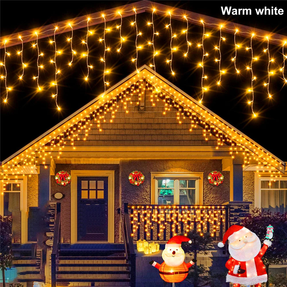 Solar Icicle Curtain Lights for Outdoor Christmas Decorations