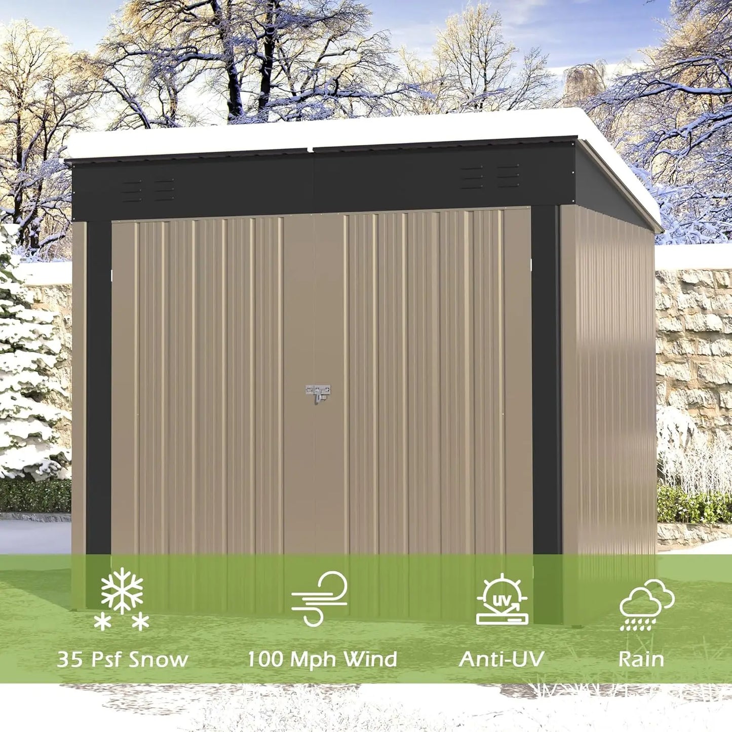 Metal Shed With Sloping Roof Lockable Doors Waterproof