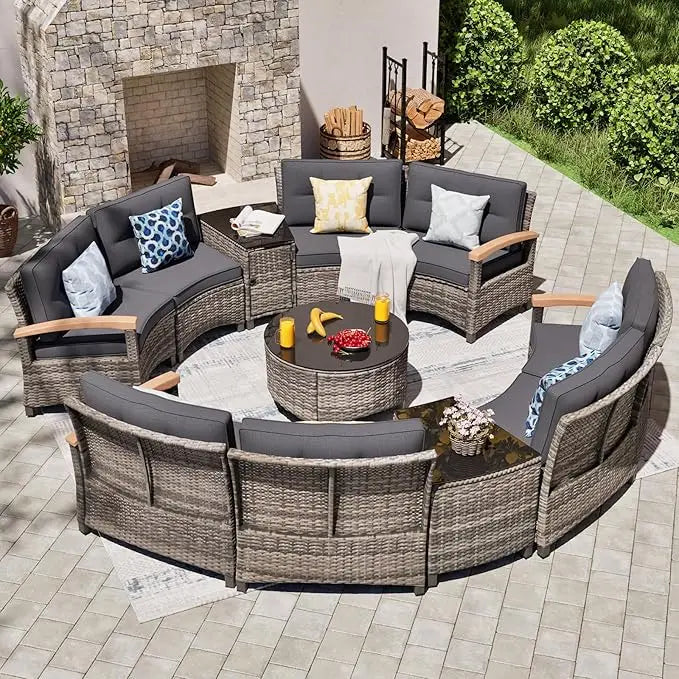 Stylish Half Moon Rattan Patio Conversation Furniture Set