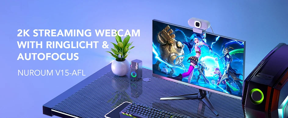 NUROUM V15-AFL 2K Full Hd Webcam Auto Focus Ring Light Web Camera For Pc And Laptop