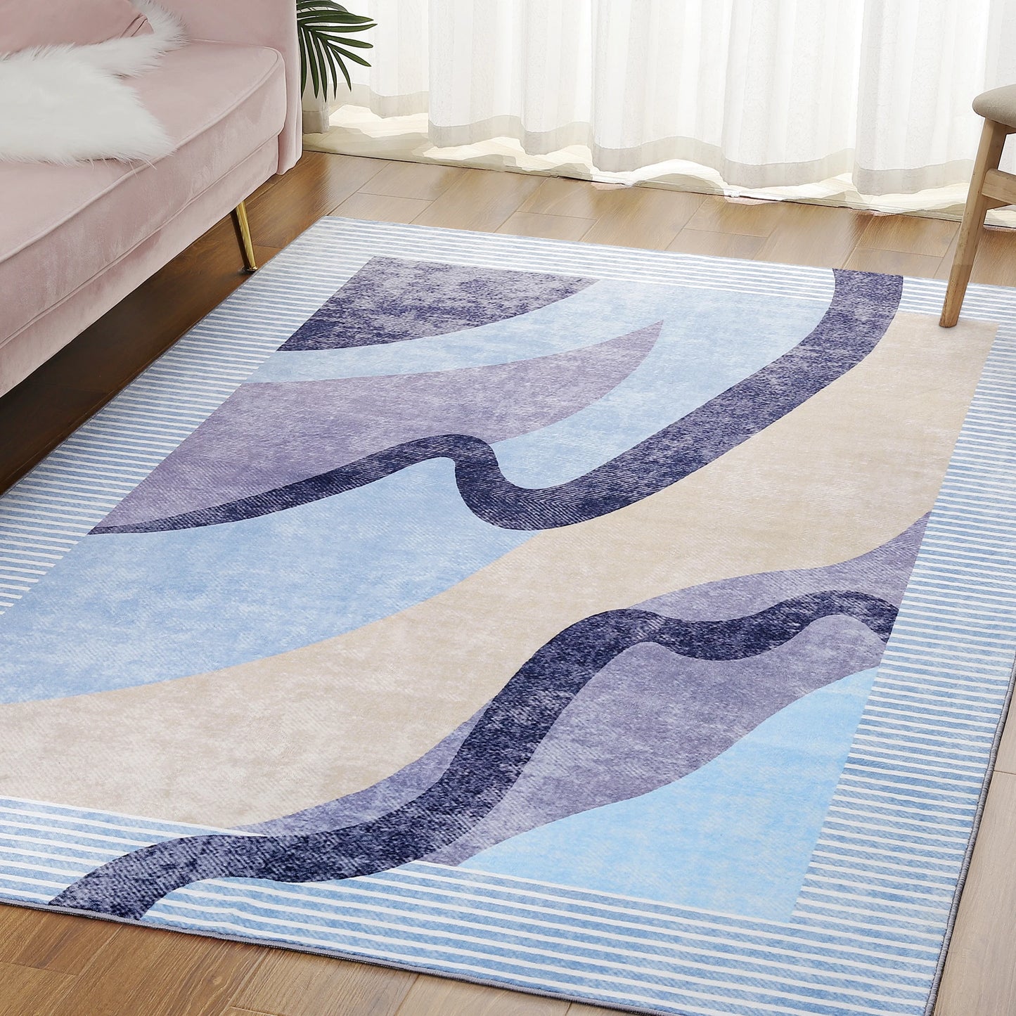 Machine Washable Vintage Area Rug With Non Slip Backing