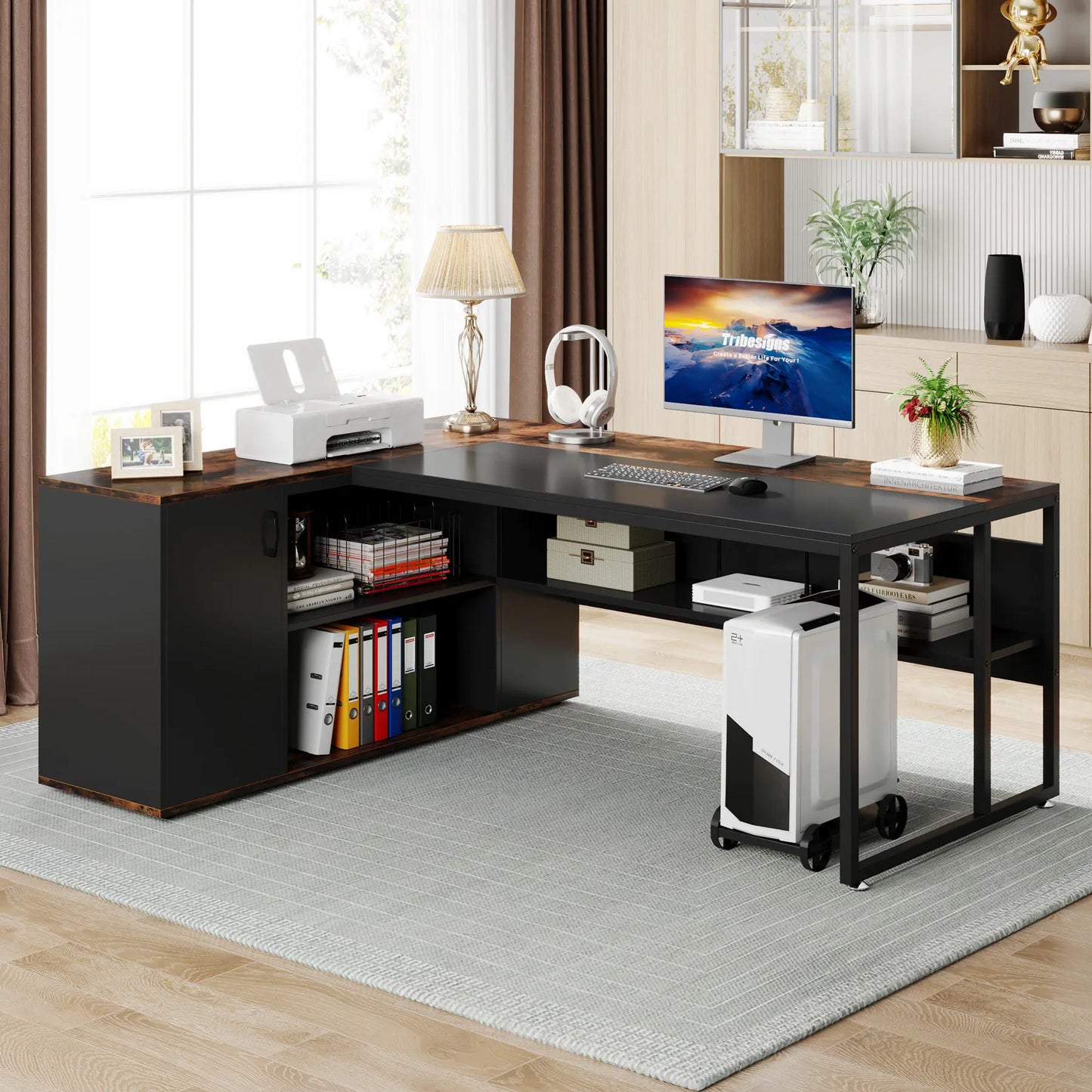 Tribesigns L Shaped Executive Desk With Cabinet Storage