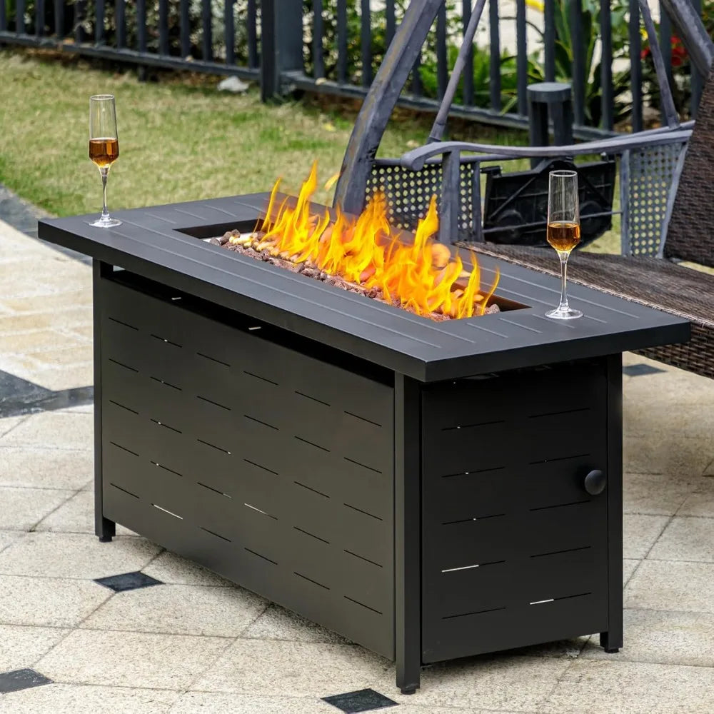 Propane Fire Pit Table With Lid And Lava Rock Outdoor