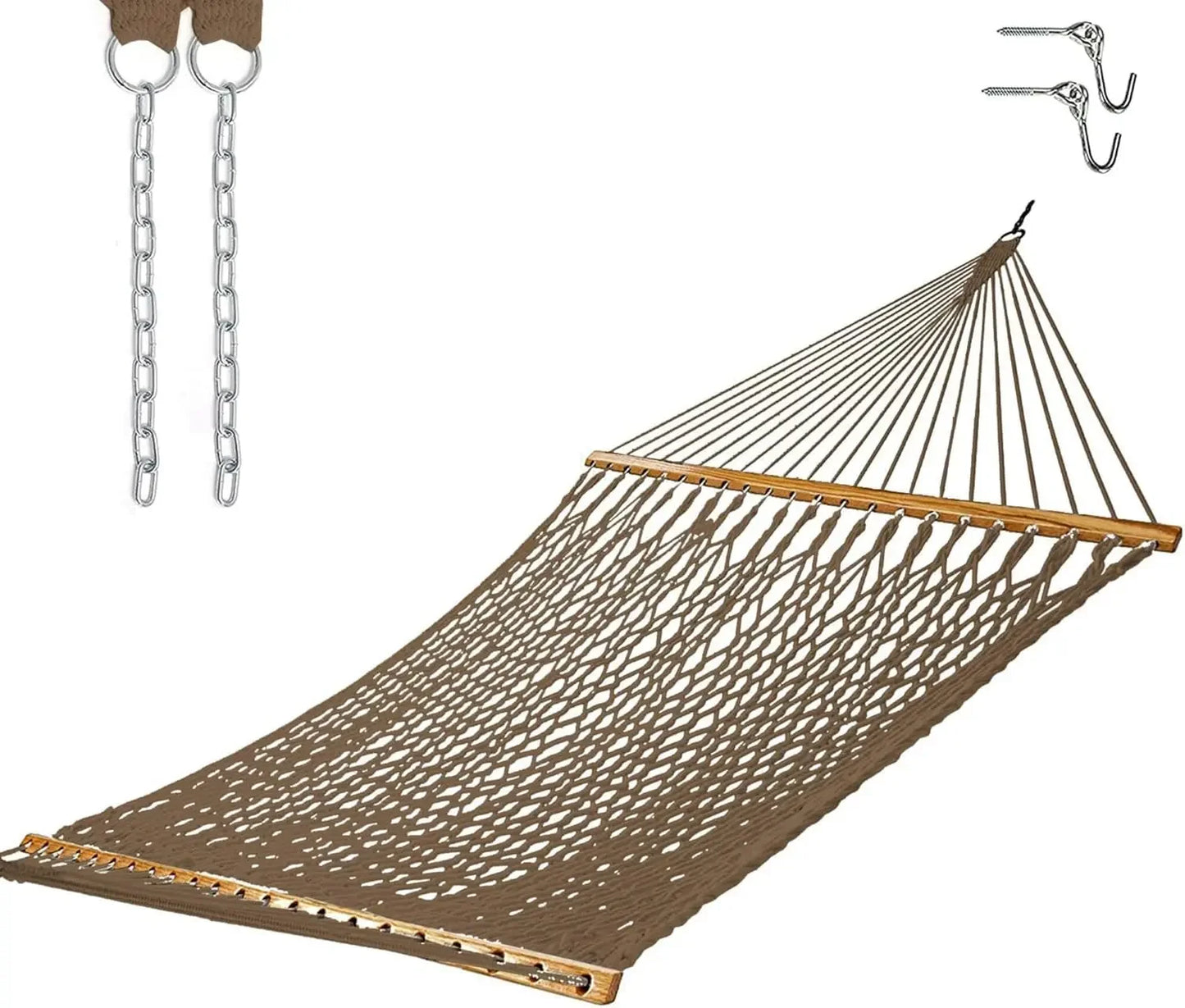 Castaway Living 13 ft. Double Traditional Hand Woven Cotton Rope Hammock with Free Extension Chains & Tree Hooks, Designed in Th