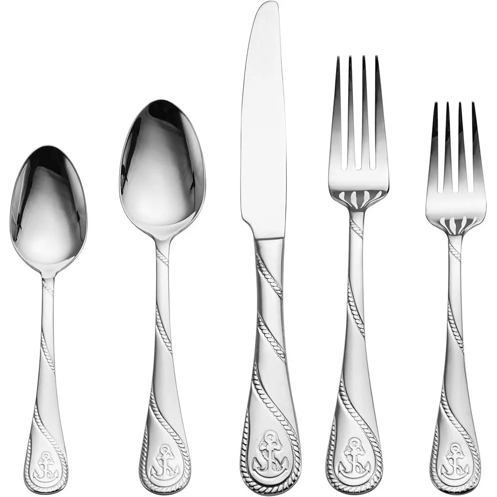 Nautical Stainless Steel Flatware Set For 4 Dishwasher Safe