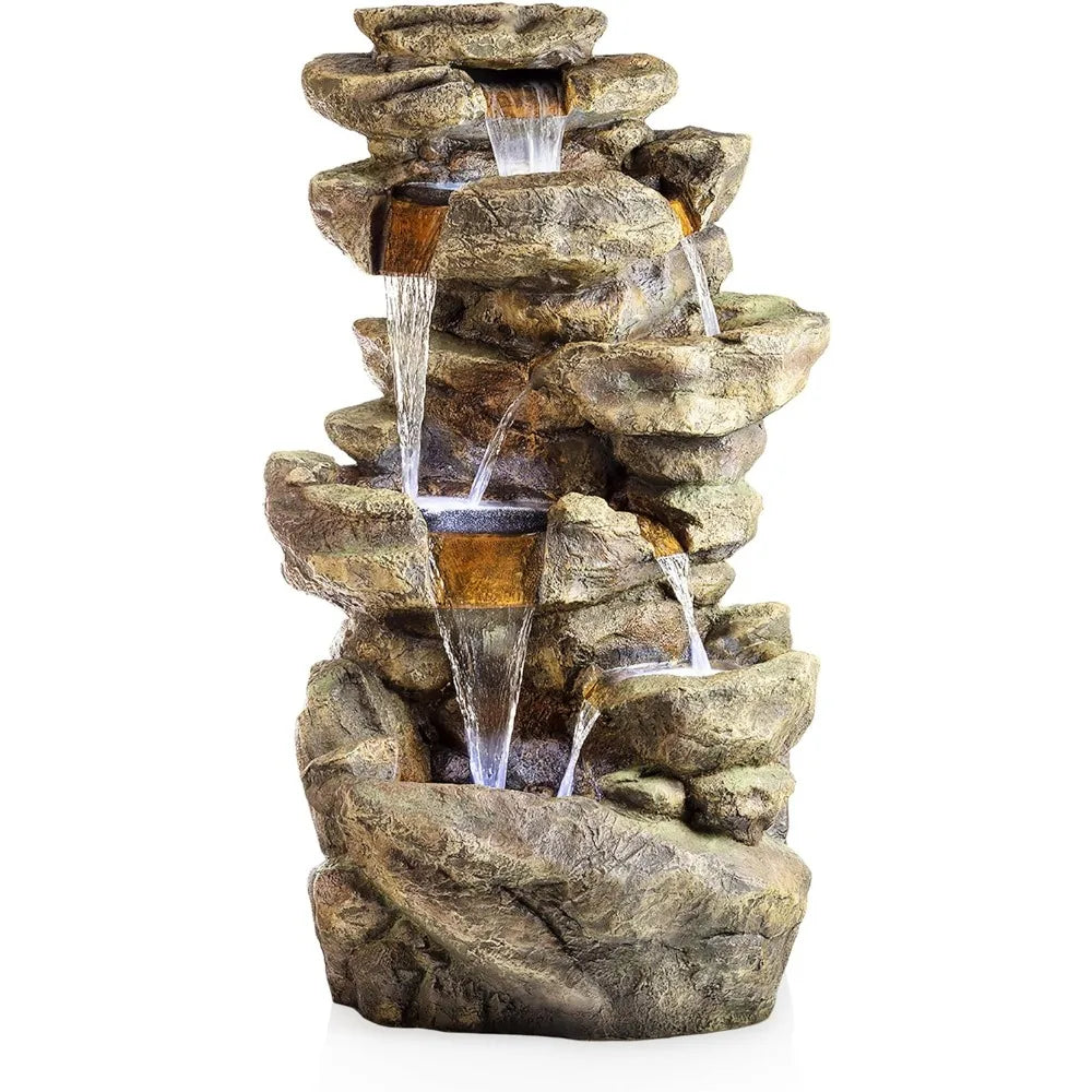 Outdoor LED Stone Fountain With Waterfall Feature Garden