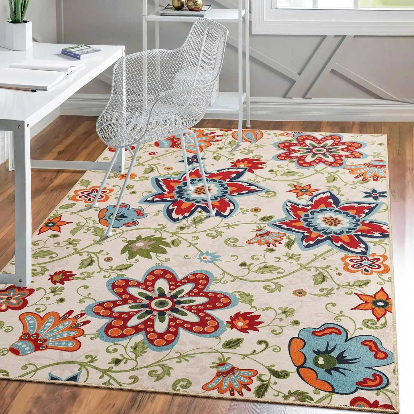 Noahas Floral Washable Non Slip Soft Stain Resistant Area Rug