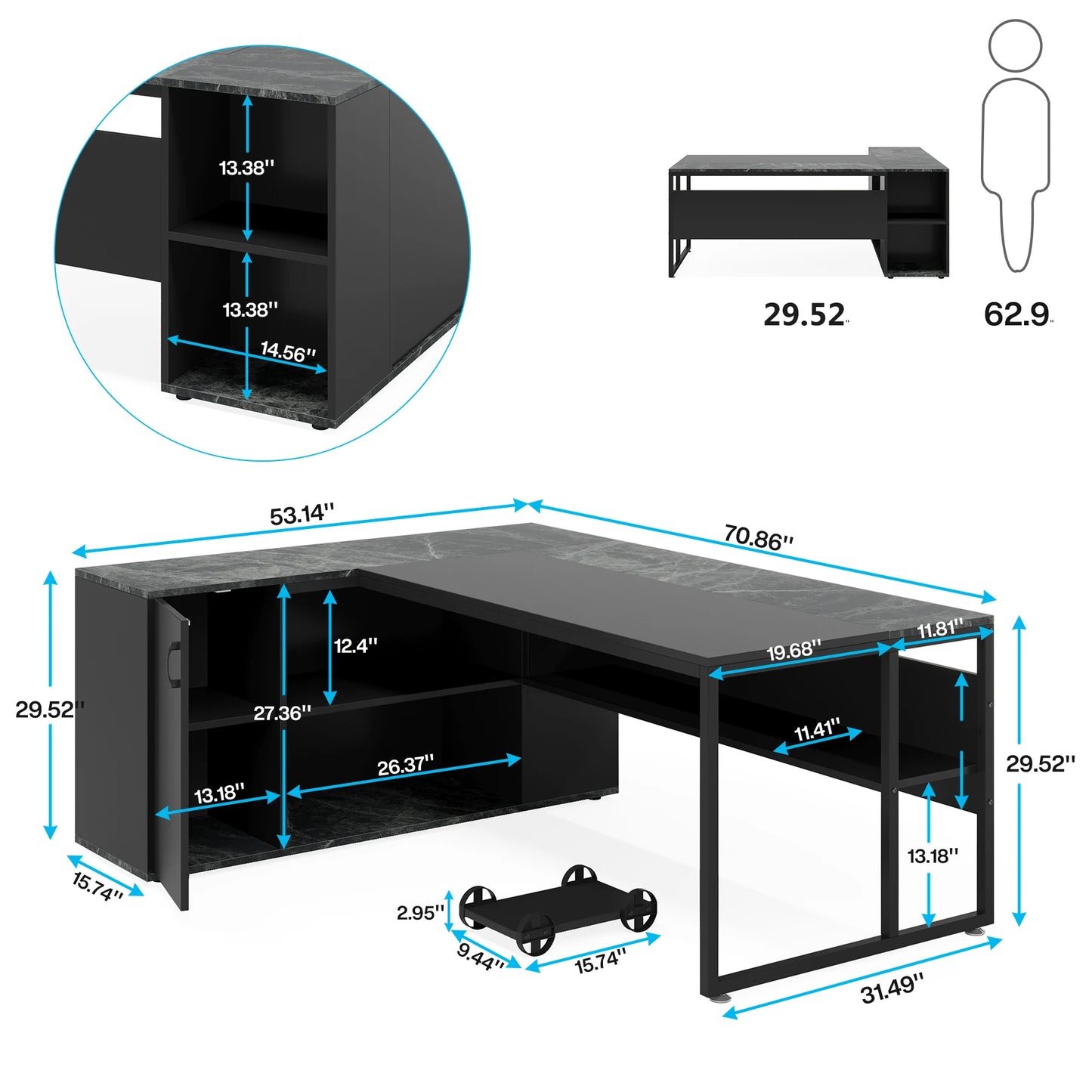 Tribesigns L Shaped Executive Desk With Cabinet Storage