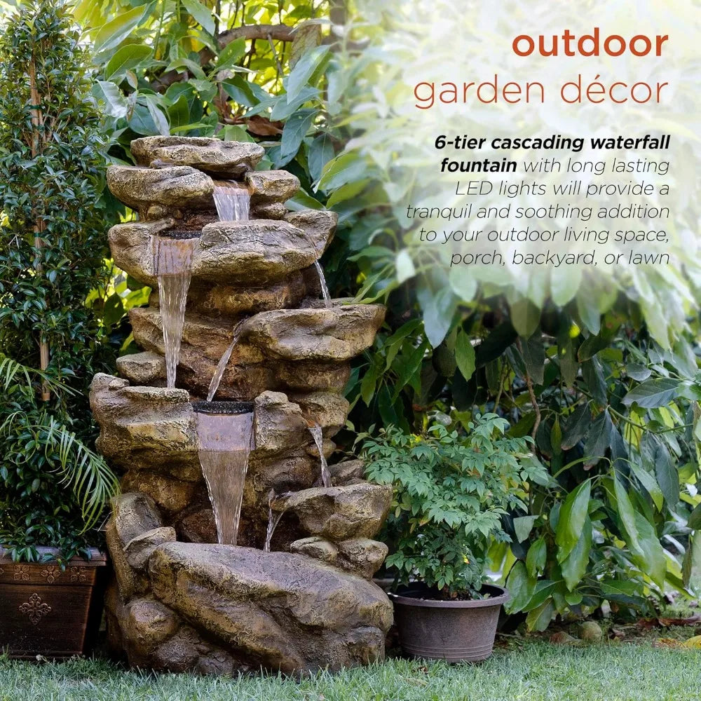 Outdoor LED Stone Fountain With Waterfall Feature Garden