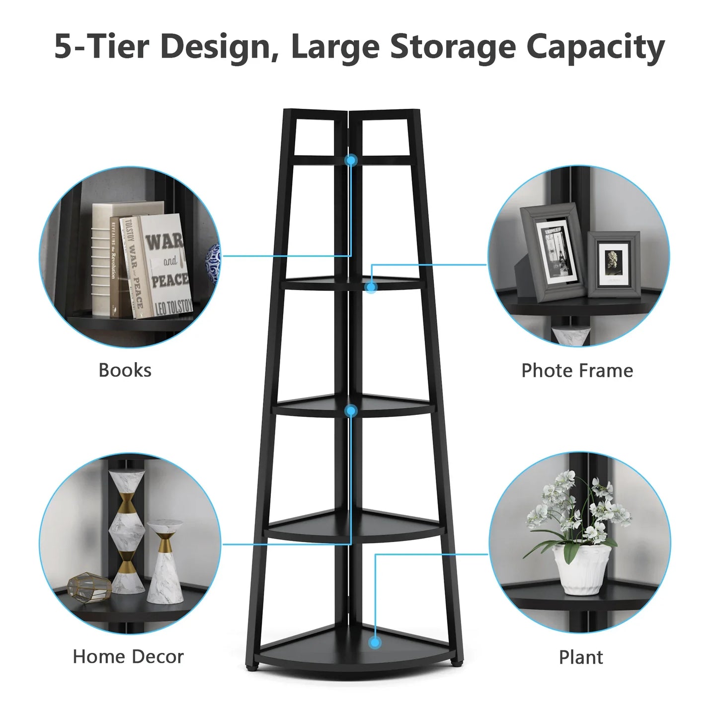 Modern Industrial Corner Ladder Shelf For Books Plants Decor
