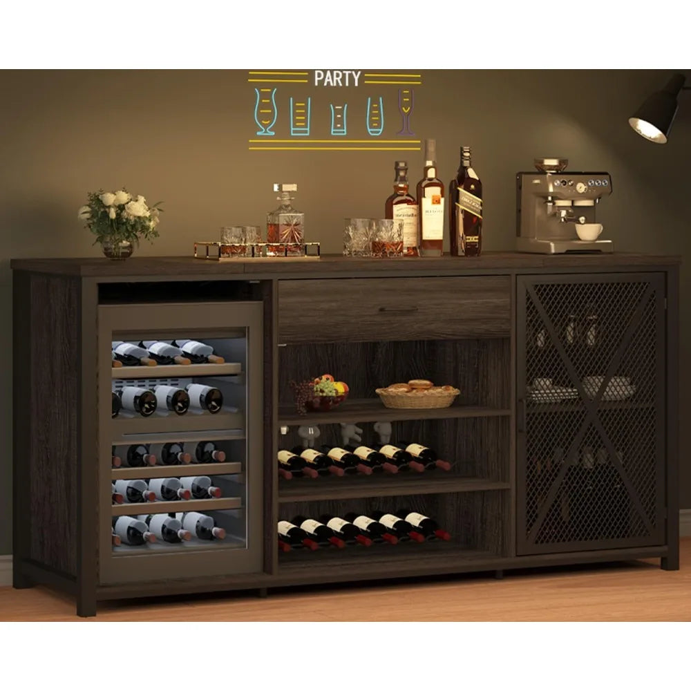 Farmhouse Bar Cabinet With Fridge Space And Wine Storage