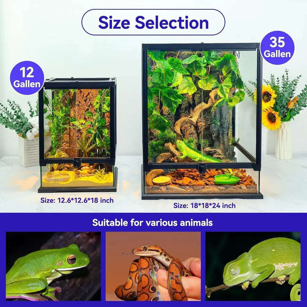 Glass Terrarium Enclosure for Reptiles With Front Access and Ventilation