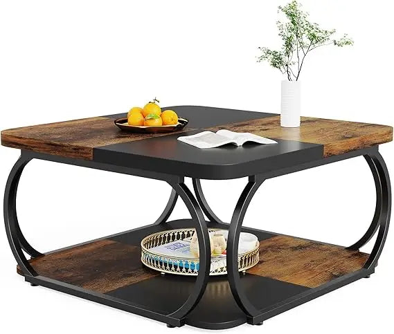 Farmhouse Style Coffee Table With Storage Shelf Charm