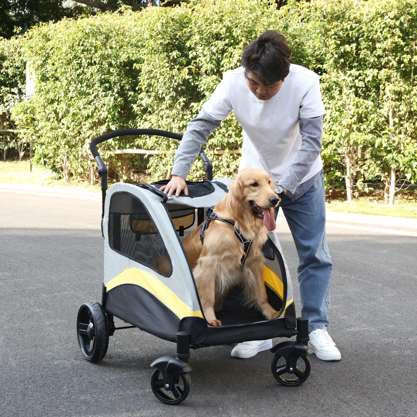 Ultra Large Dog Stroller Foldable 4 Wheels Pet Travel Cart