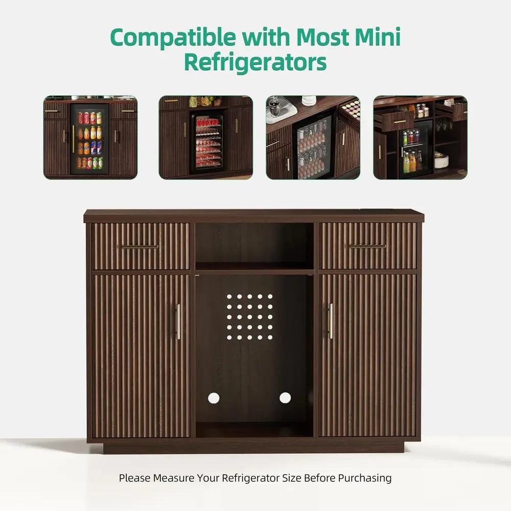 Coffee Bar Cabinet With Fridge Storage And Wine Rack