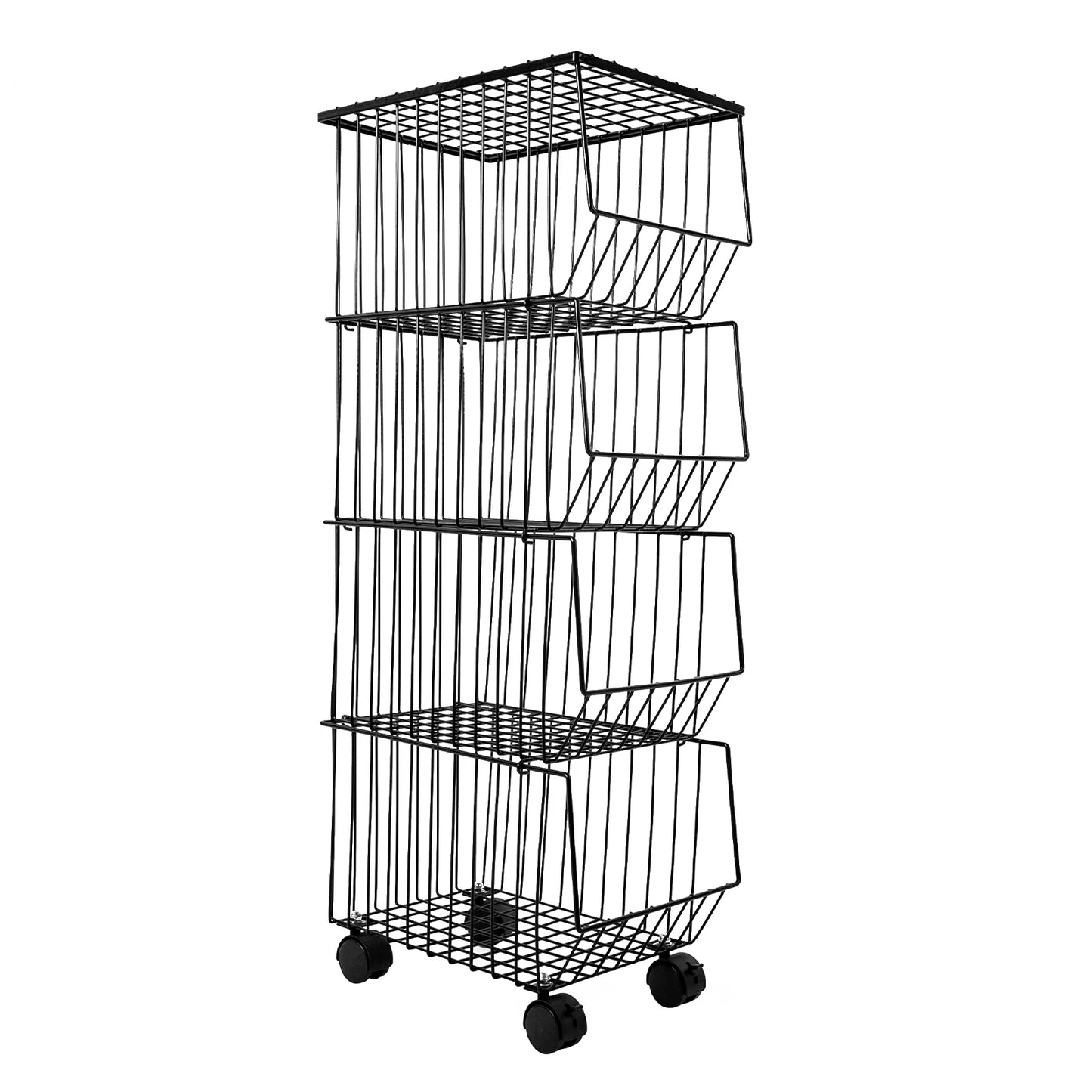 4-Tier Fruit Basket Stand with Wheels for Easy Storage