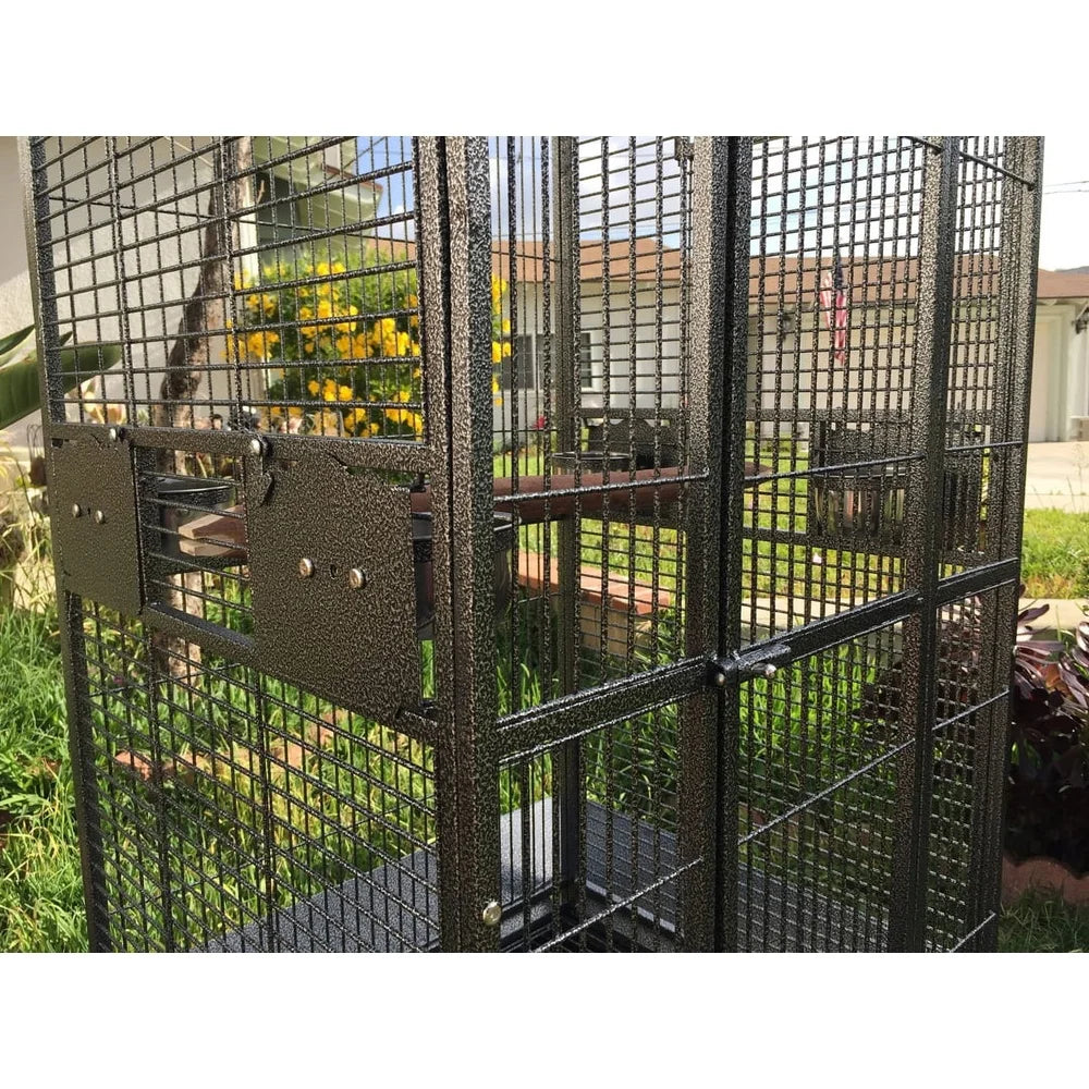 Sturdy Wrought Iron Parrot Rolling Cage with Double Ladders