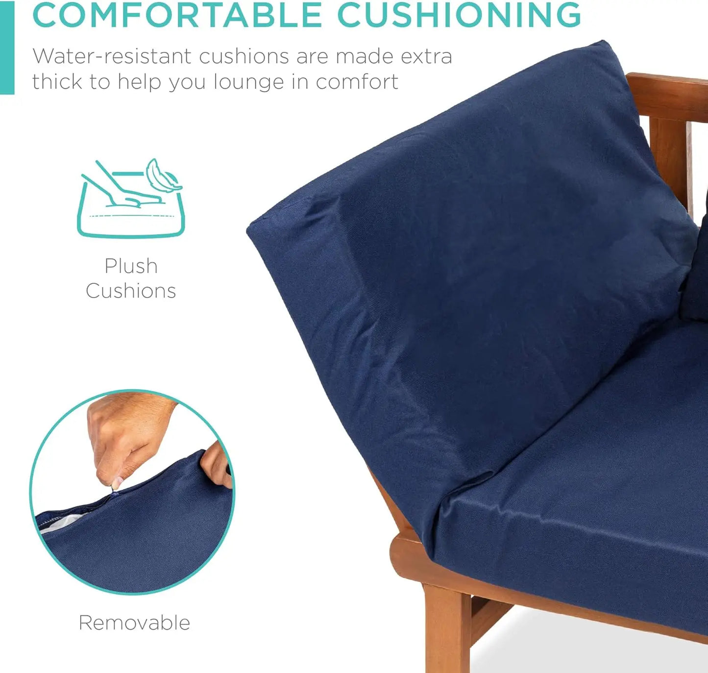 Convertible Acacia Wood Outdoor Futon Sofa With Pullout Tray