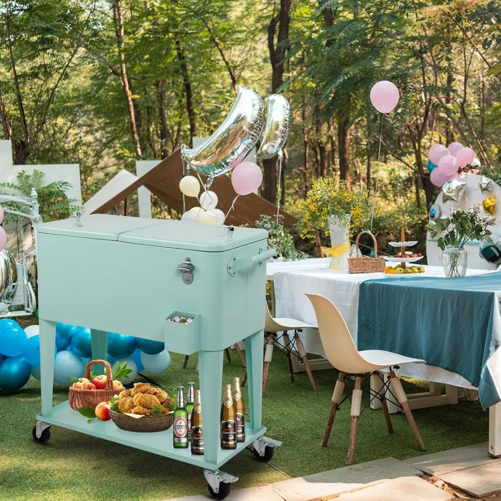 Rolling Ice Chest On Wheels With Bottle Opener And Shelf