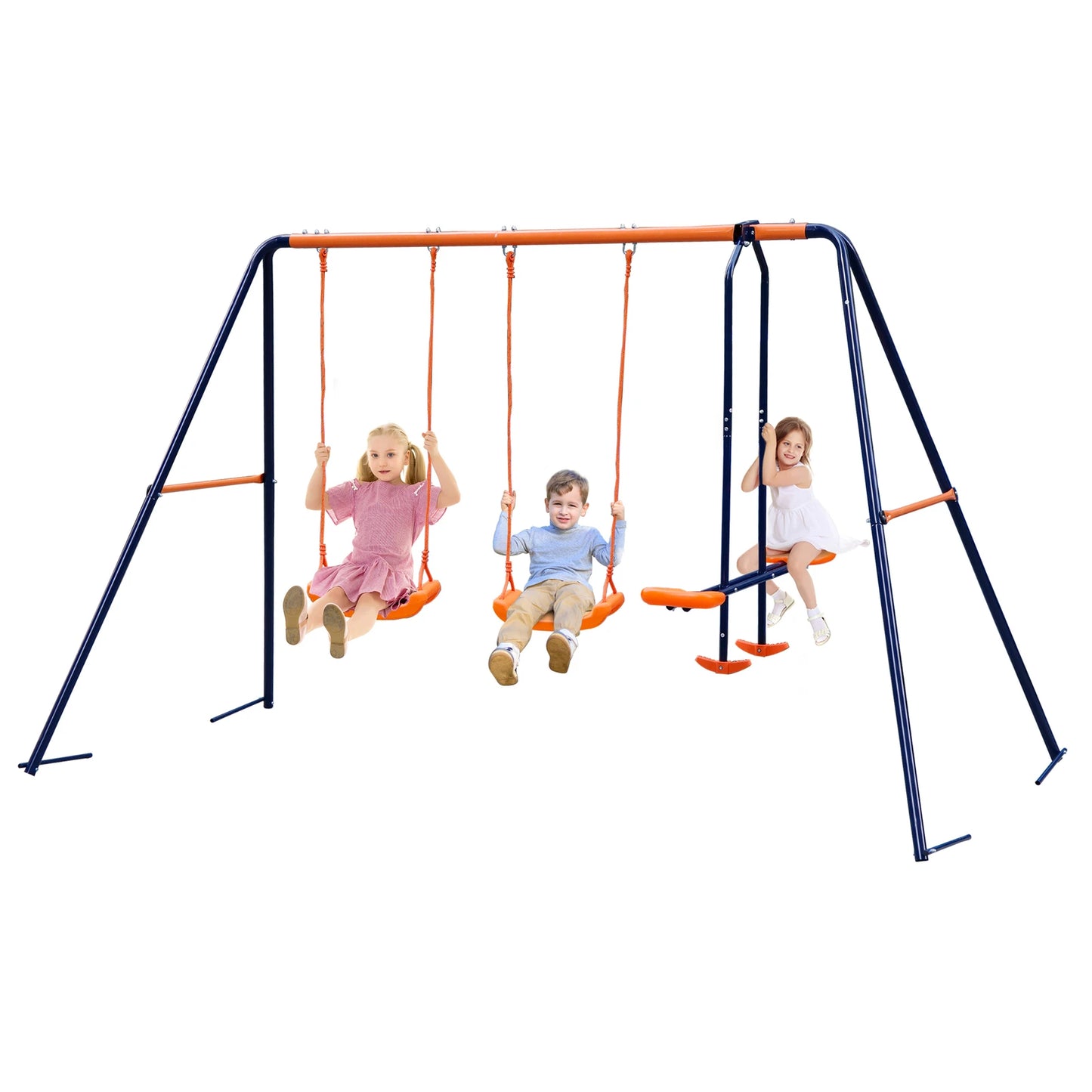 Outdoor Kids Swing Set W/2 Seats & 1 Glide Swing Set for Backyard 440lb Capacity