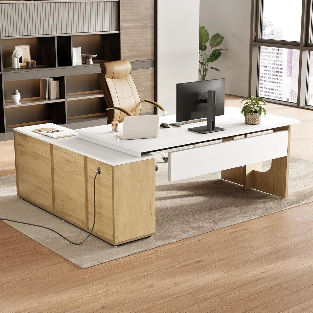 Little Tree Executive L Shaped Desk With Storage Shelves