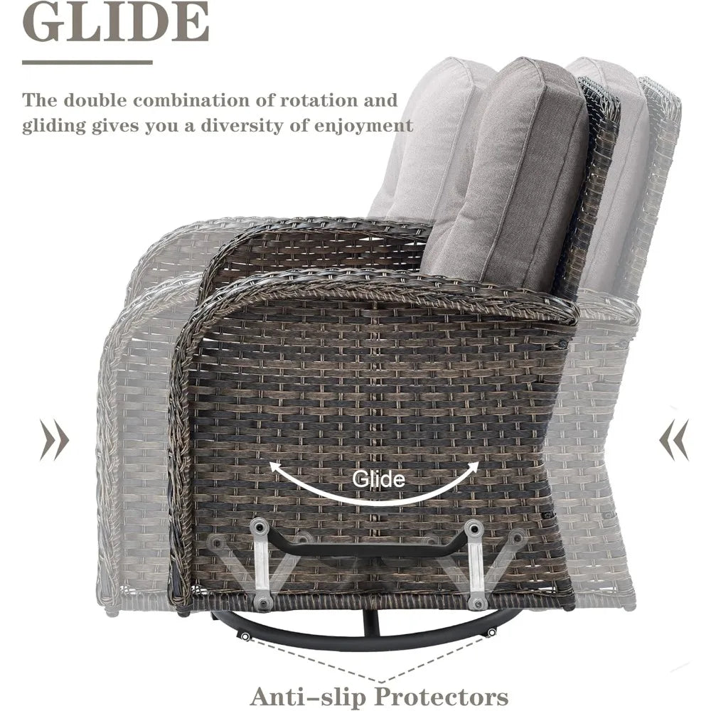 Outdoor Swivel Glider Wicker Chair with Cushions for Comfort