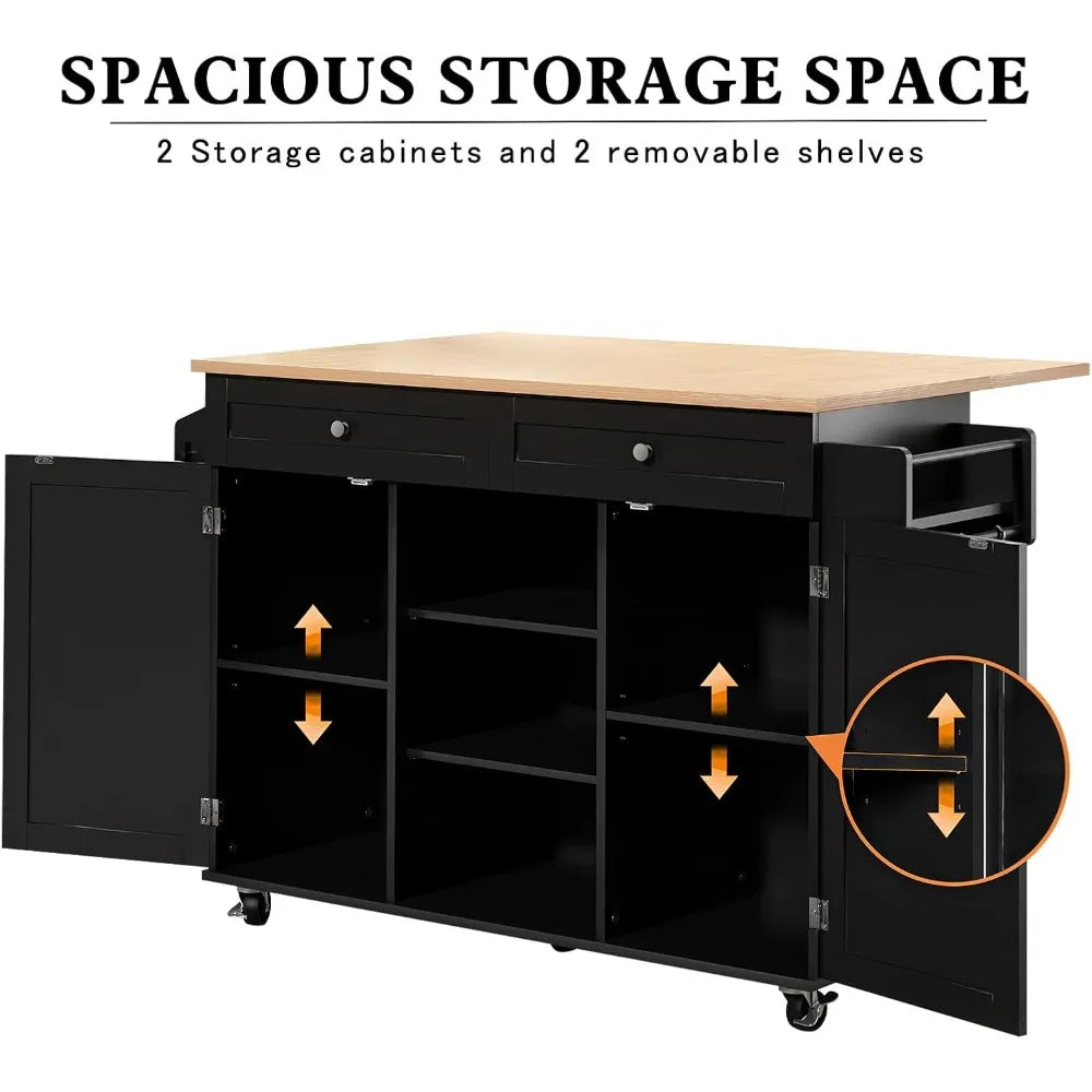 Rolling Kitchen Island Cart with Drop Leaf and Storage Solutions