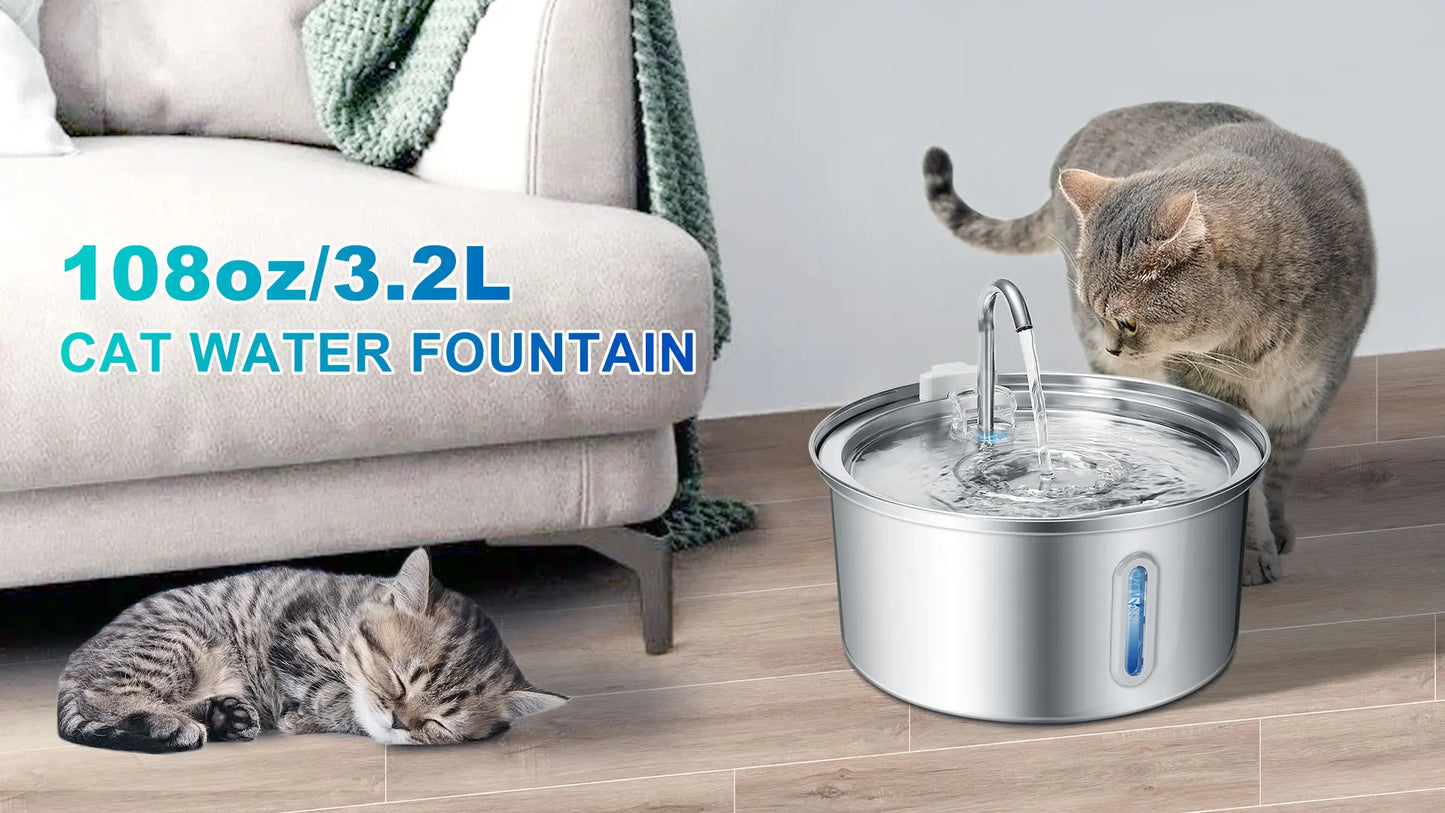 Stainless Steel Cat Water Fountain With Ultra Quiet Pump