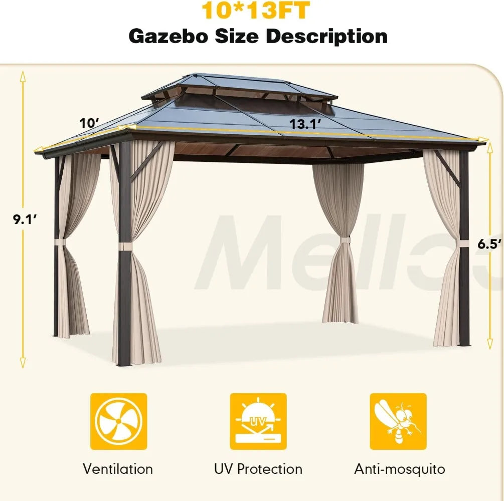 Hard Top Polycarbonate Gazebo With Double Roof And Curtains