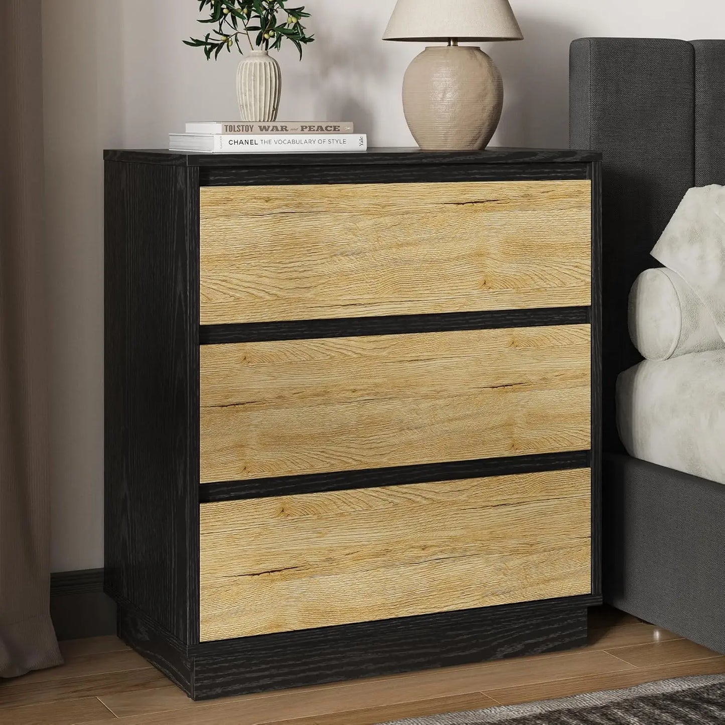 RoyaCraft Wide Nightstand Set Of 3 Drawers Bedside Tables