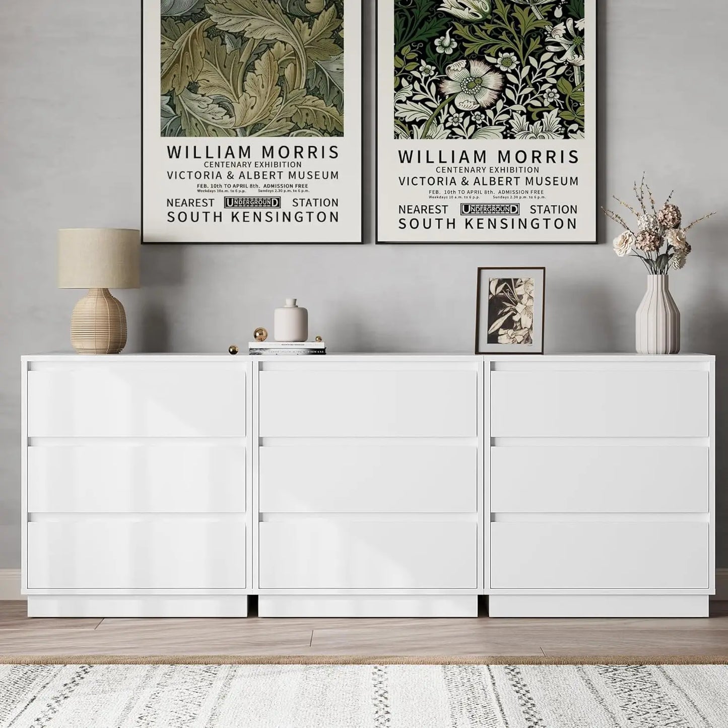 RoyaCraft Wide Nightstand Set Of 3 Drawers Bedside Tables