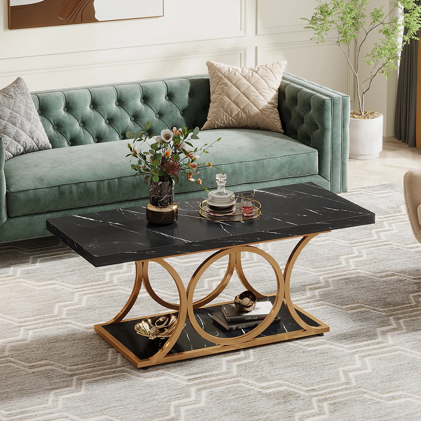 Tribesigns Two Tier Modern Faux Marble Coffee Table