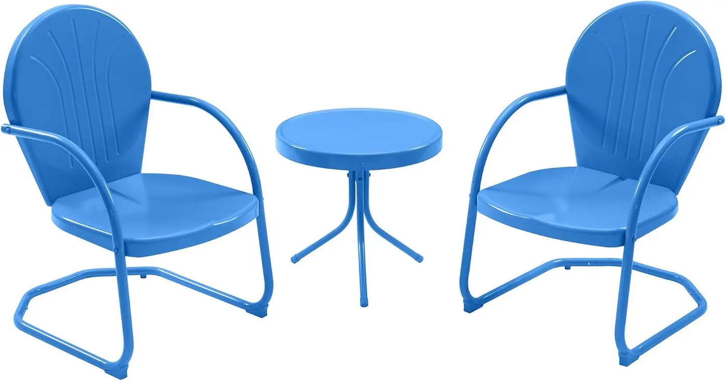 Retro Metal Patio Bistro Set With Motion Armchairs And Table