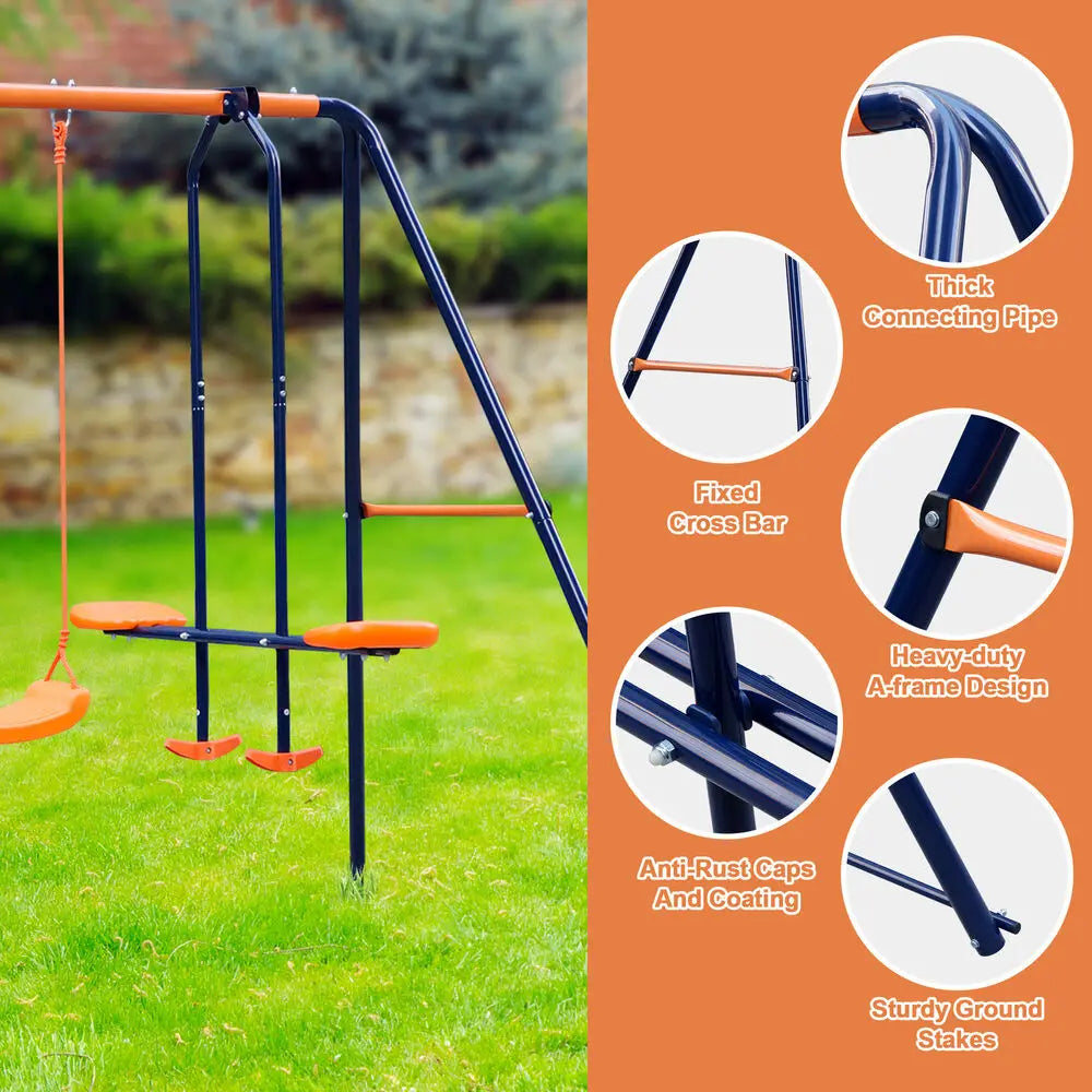 Outdoor Kids Swing Set W/2 Seats & 1 Glide Swing Set for Backyard 440lb Capacity