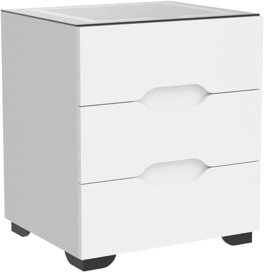 Smart Nightstand With Wireless Charger Adjustable LED High Gloss Drawers