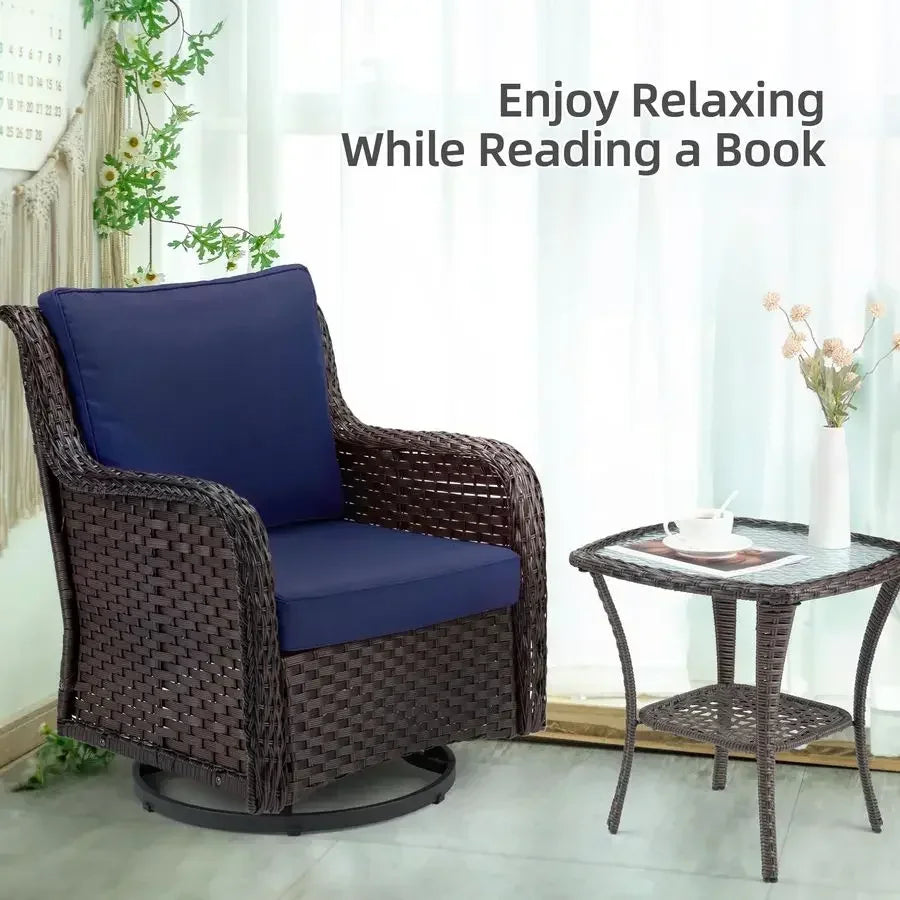 Outdoor Swivel Wicker Glider Patio Chair Set With Side Table