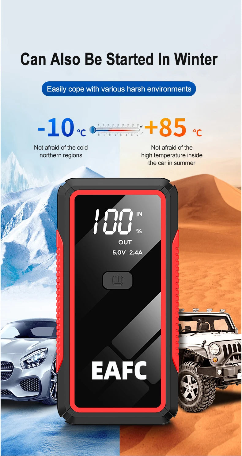 EAFC 2000A Car Jump Start Power Bank 12V Mini Emergency Starter Starter Battery Booster For 6L/4L Car Emergency Starter