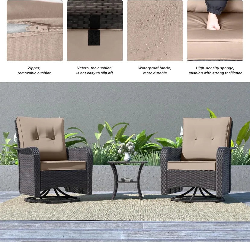 Outdoor Patio Set Swivel Gliders Wicker Glass Table