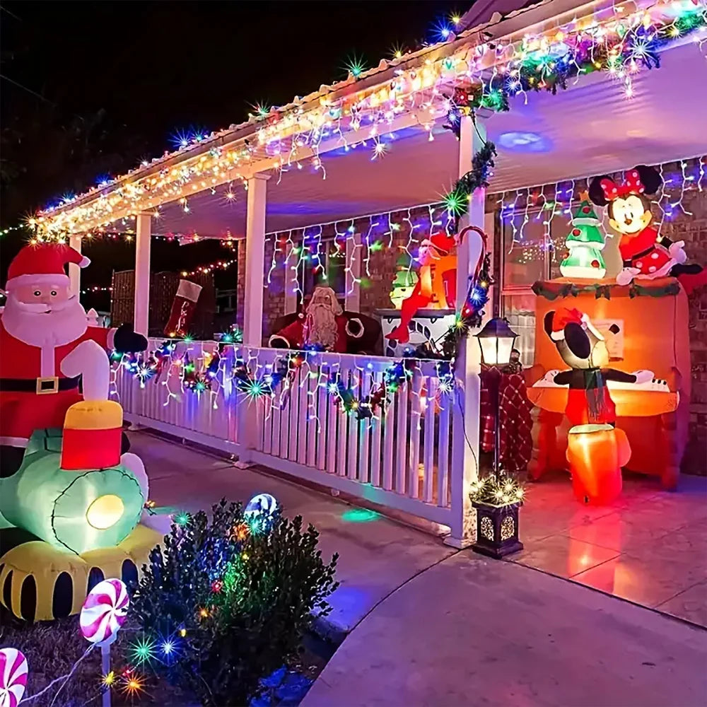 Solar Icicle Curtain Lights for Outdoor Christmas Decorations