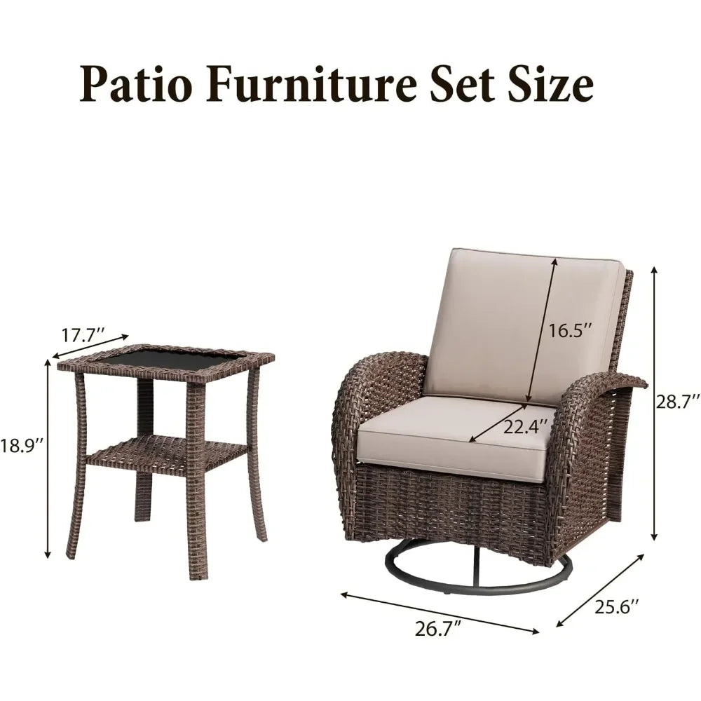 Rattan Wicker Outdoor Swivel Chairs and Table Bistro Set