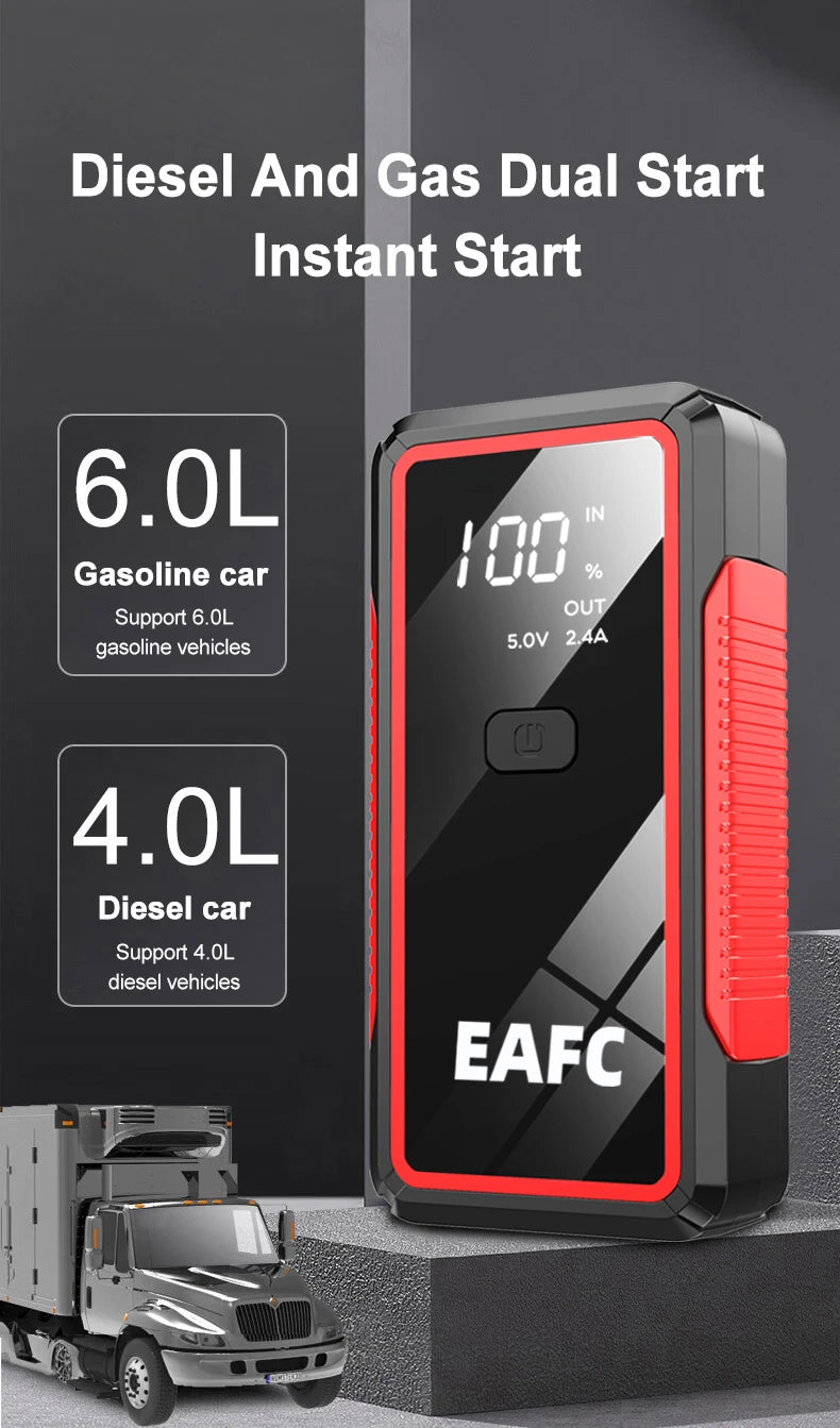 EAFC 2000A Car Jump Start Power Bank 12V Mini Emergency Starter Starter Battery Booster For 6L/4L Car Emergency Starter