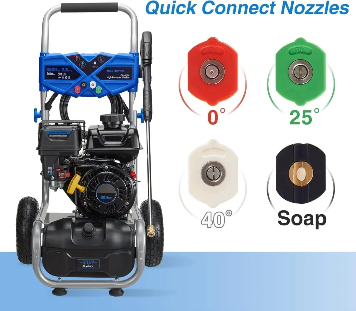 Gas Powered High Pressure Washer with Adjustable Nozzles
