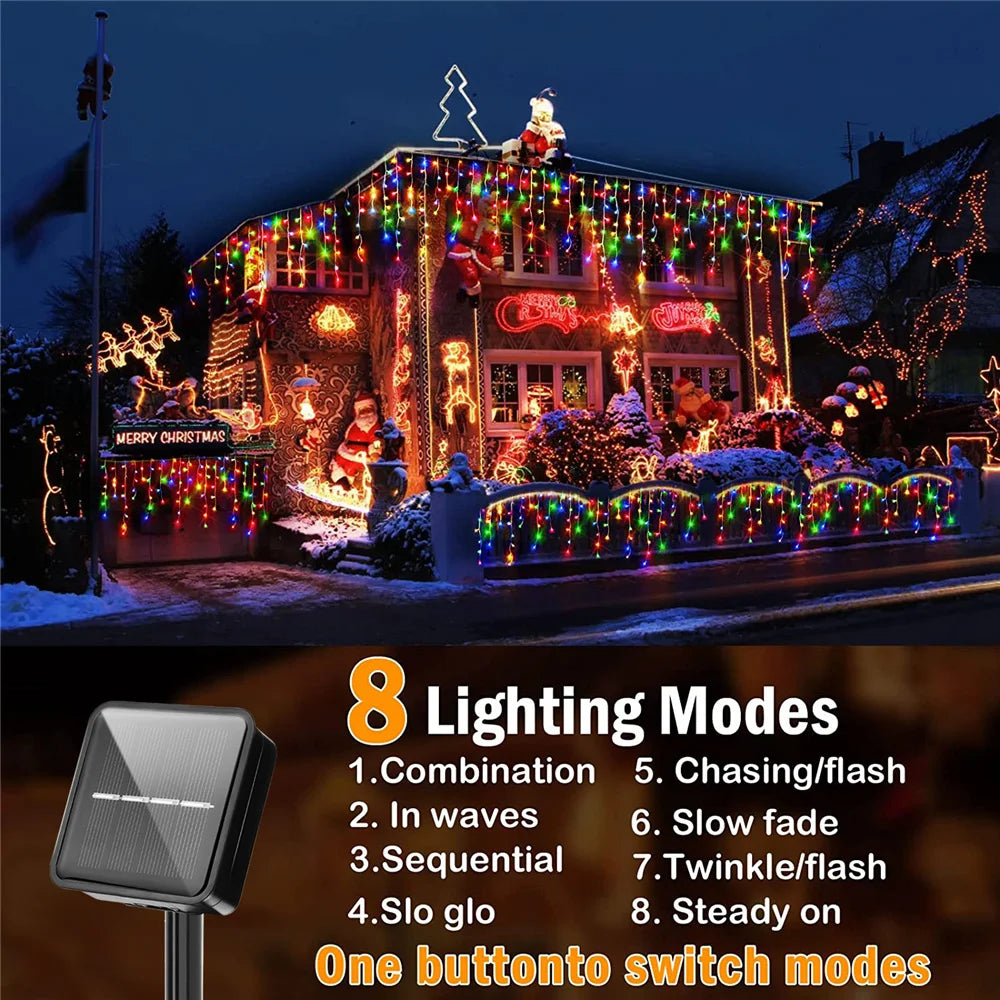 Solar Icicle Curtain Lights for Outdoor Christmas Decorations