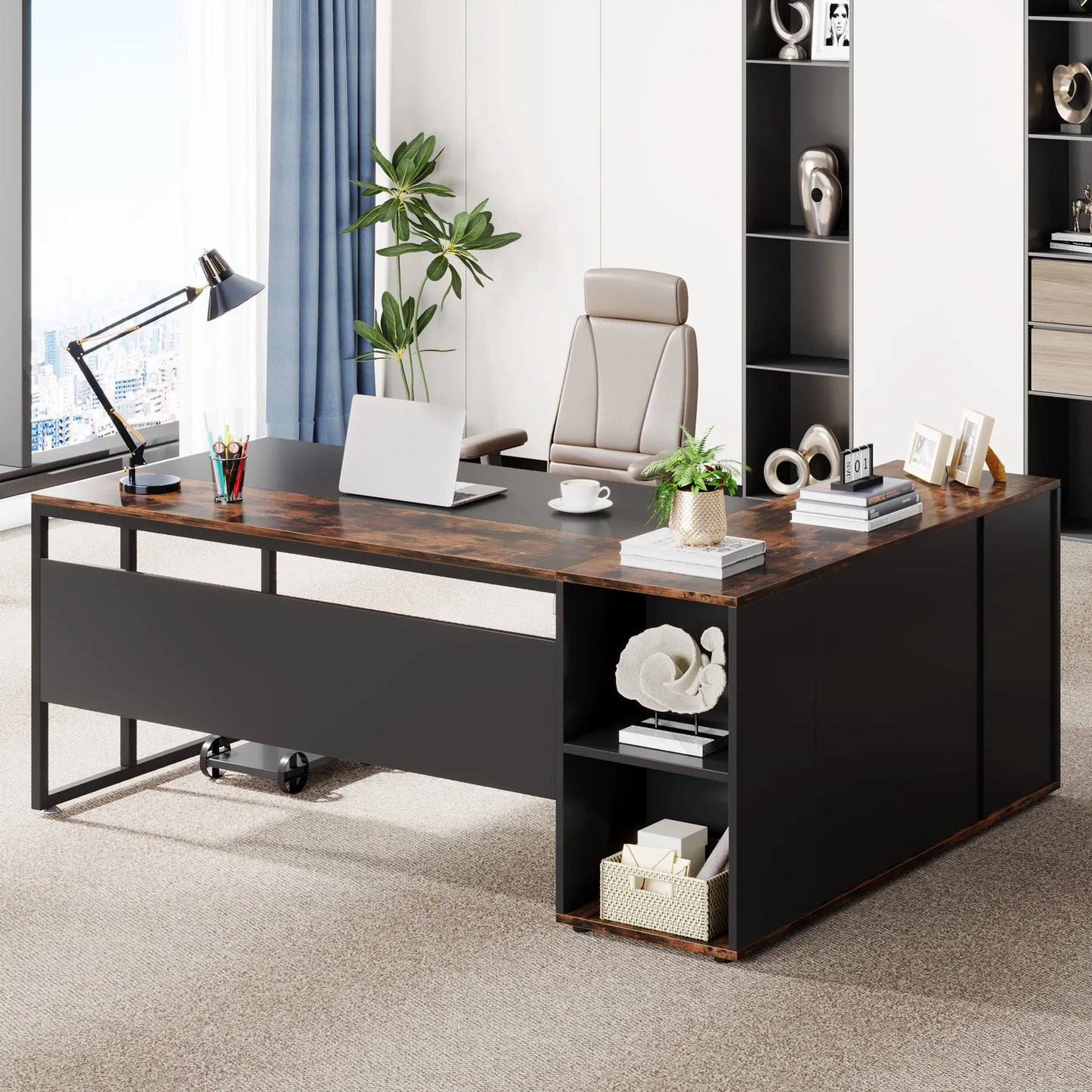 Tribesigns L Shaped Executive Desk With Cabinet Storage
