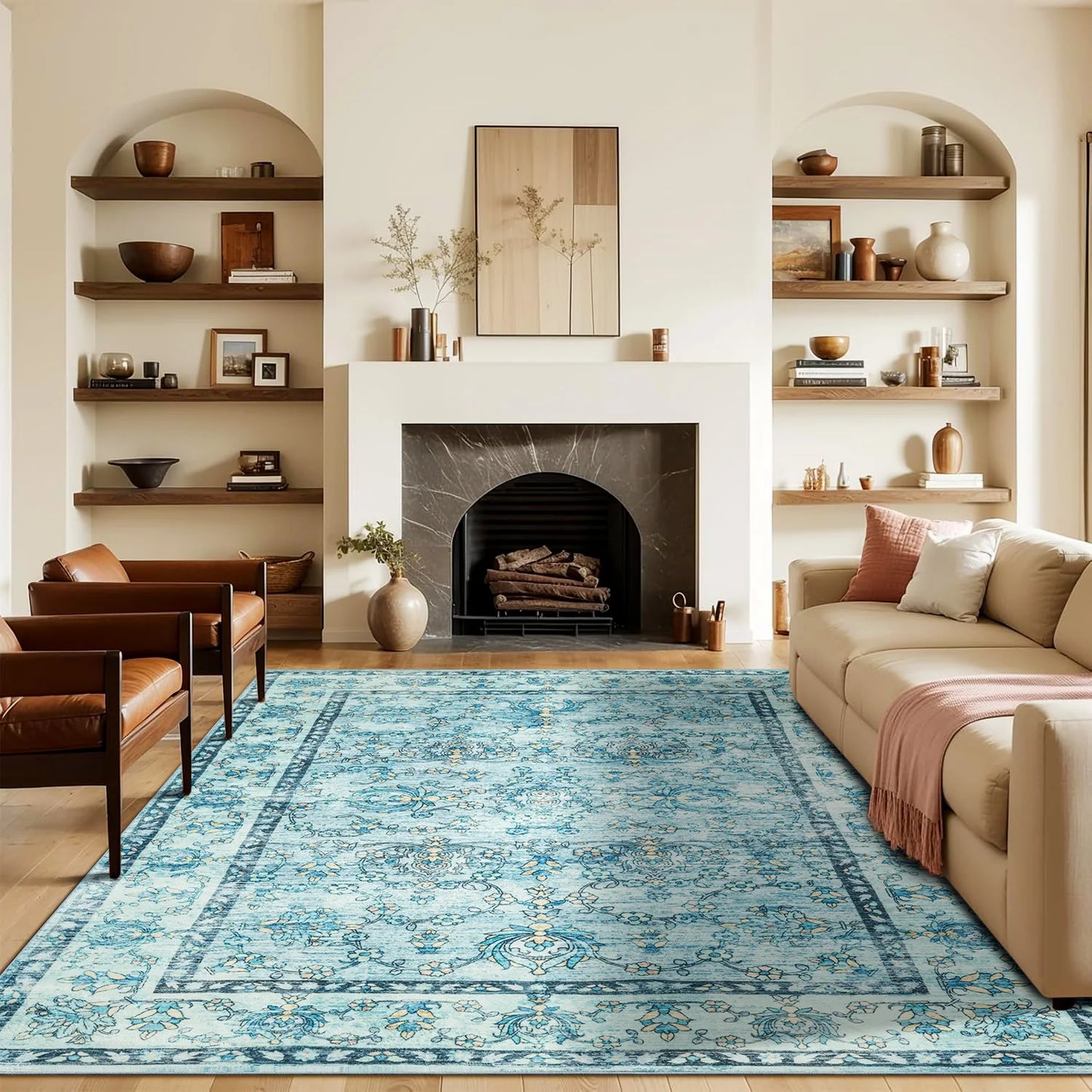 Machine Washable Vintage Non Slip Low Pile Area Rug