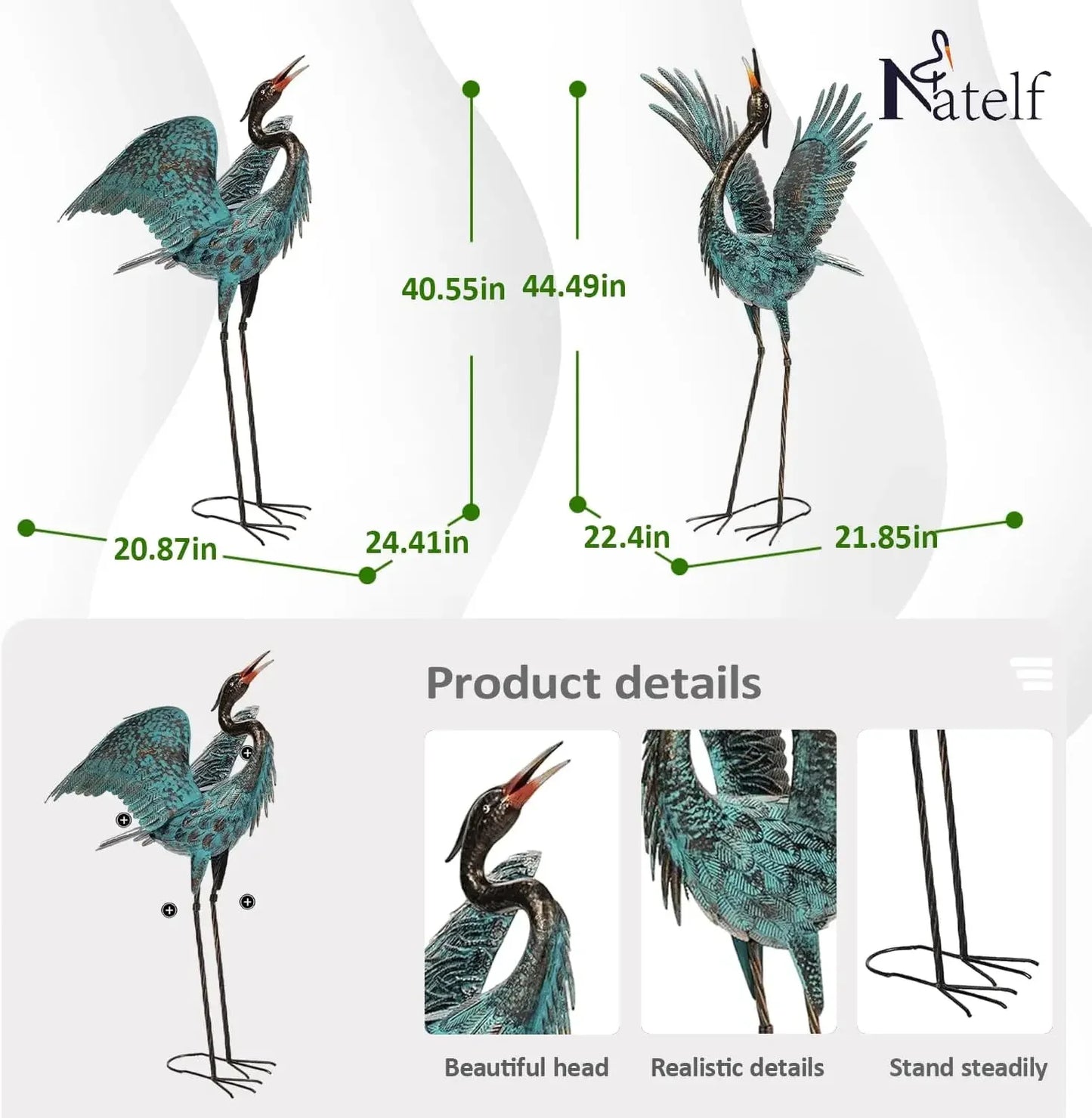 Blue Heron Garden Statues Set Of Two For Outdoor Yard Decor