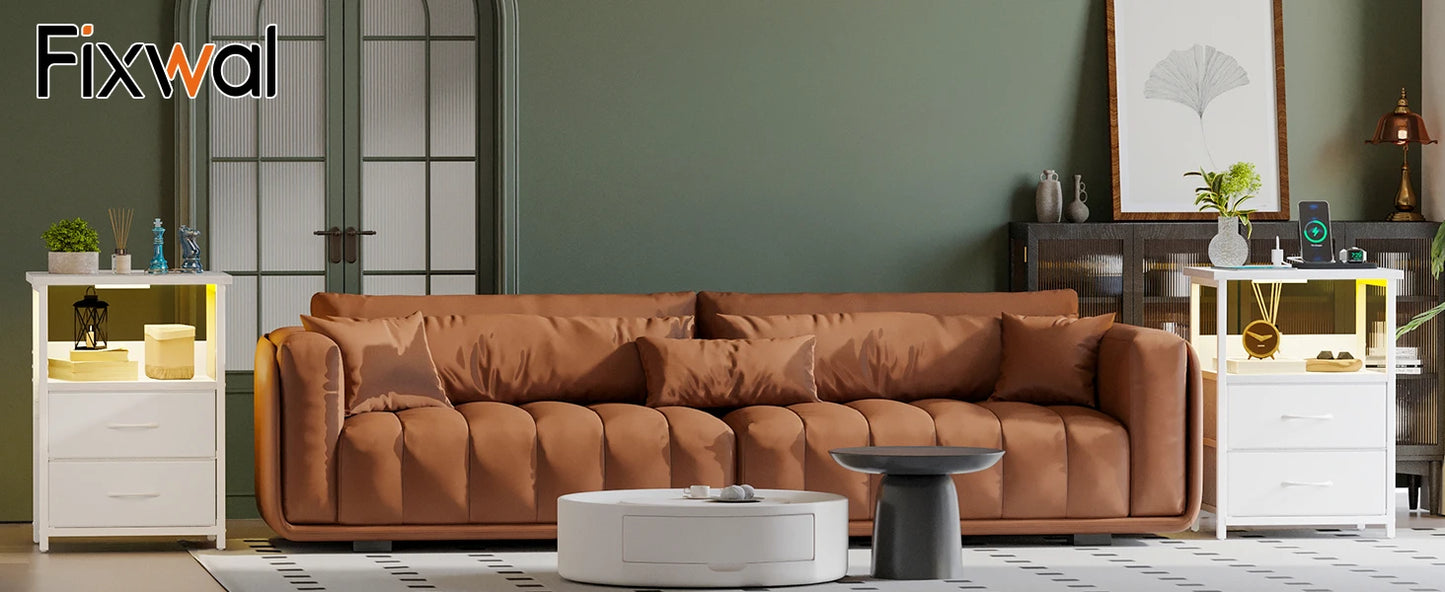 Modern Nightstand Set With Charging Station And LED Lighting